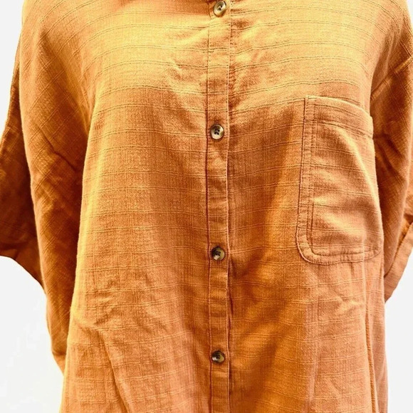 NWT SONOMA Women Short Sleeve Pullover Button Down Cotton Brown Shirt Size 4X - Picture 4 of 12